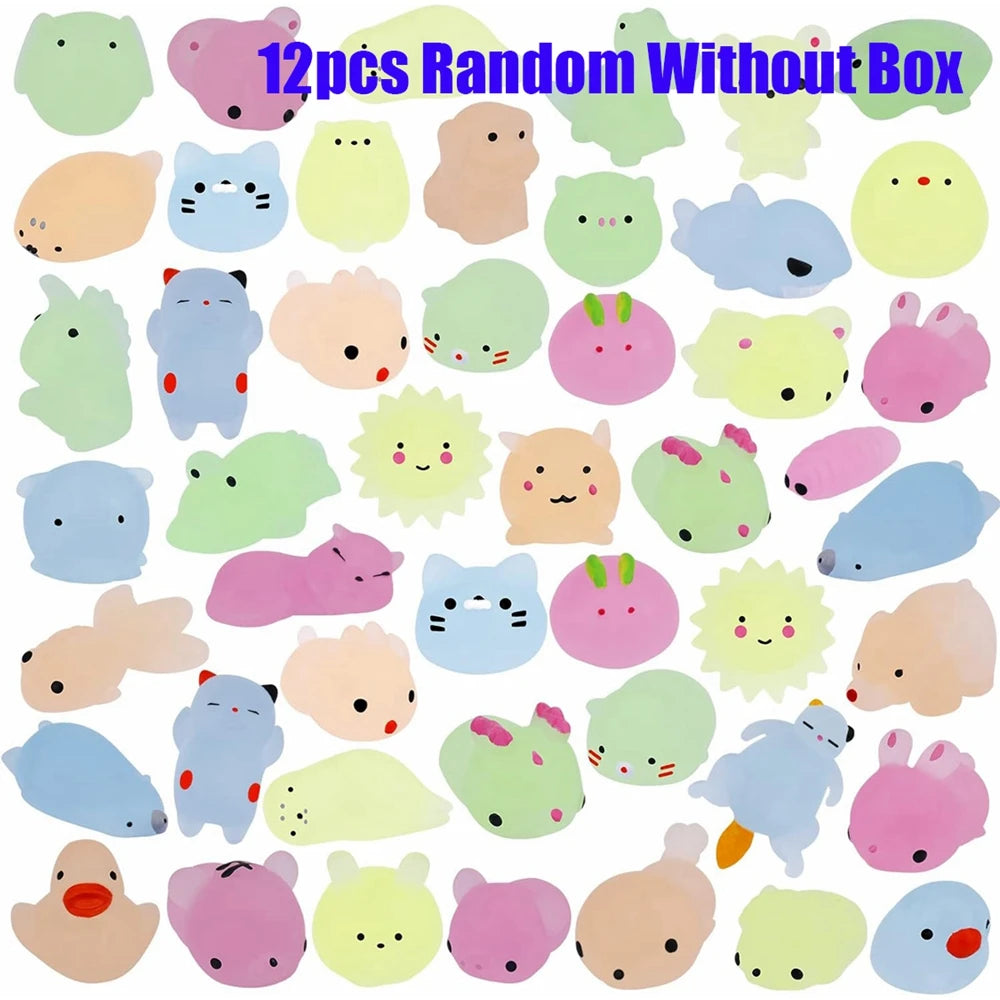 12/36PCS for Kids Kawaii Animals Squishies Mochi Squishy Toys Glow in The Dark Party Favors Stress Relief Squishy