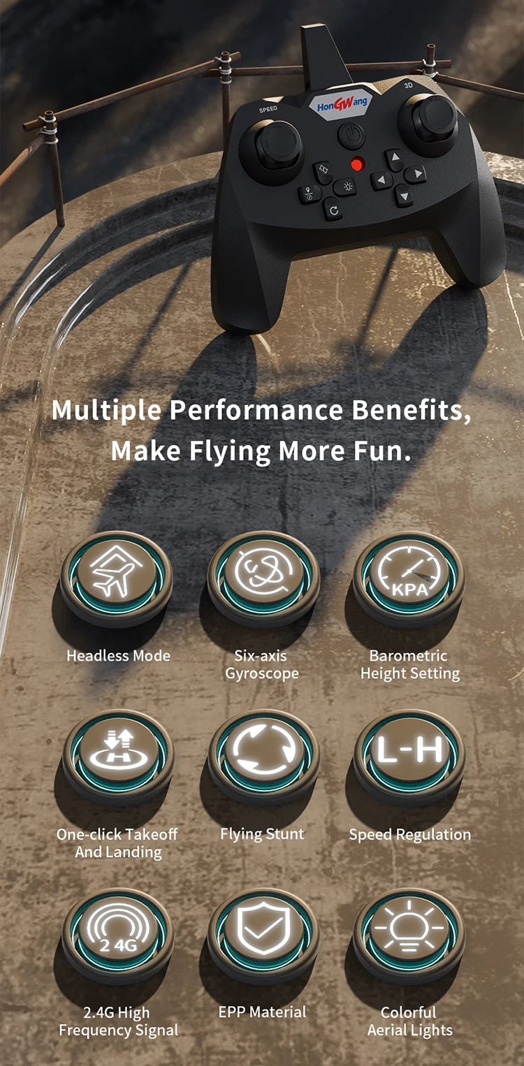 Night Flight RC Aircraft with Fixed Height & 4-Motor Stability - EPP Foam Glider Helicopter for Boys Girls Toy Gift
