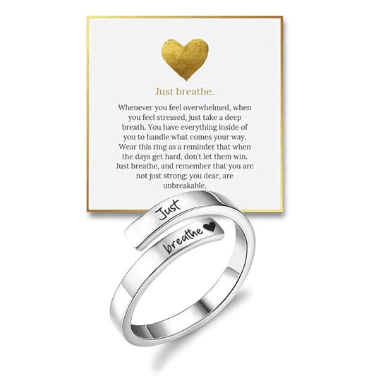 Fashion Stainless Steel Just Breathe Wrap Ring With Inspirational Card Relieve Anxiety Rings For Women