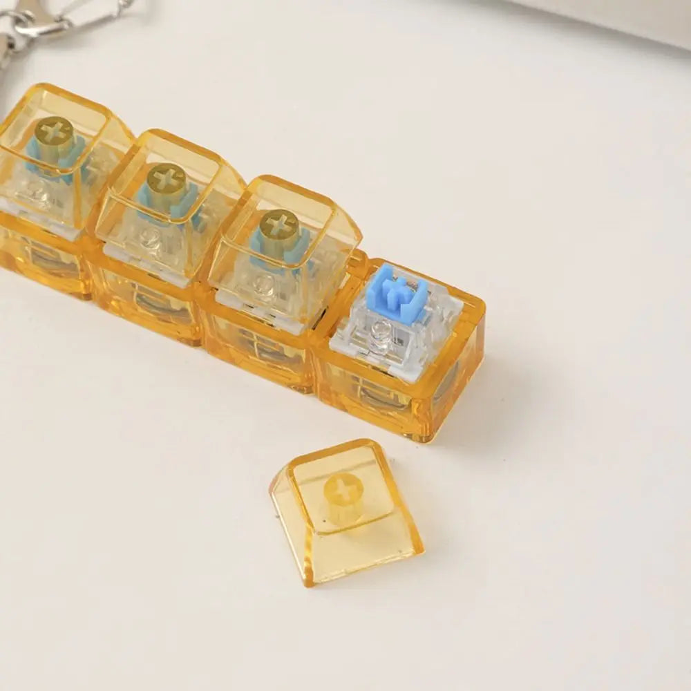 Funny Crystal Keycap Pendant Luminous Light Fidget Keyboard with LED Transparent Shaft 4 Keys Design