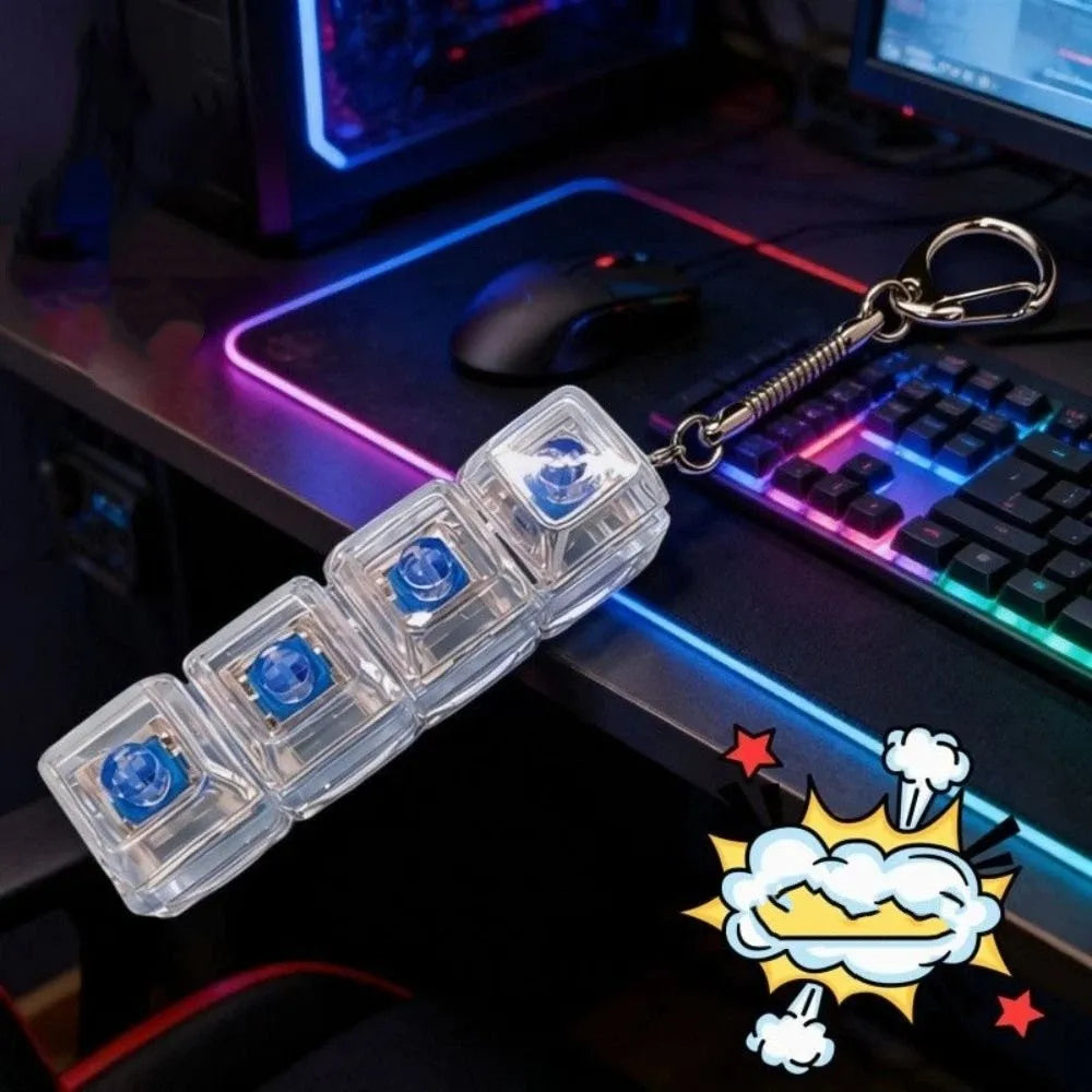Funny Crystal Keycap Pendant Luminous Light Fidget Keyboard with LED Transparent Shaft 4 Keys Design