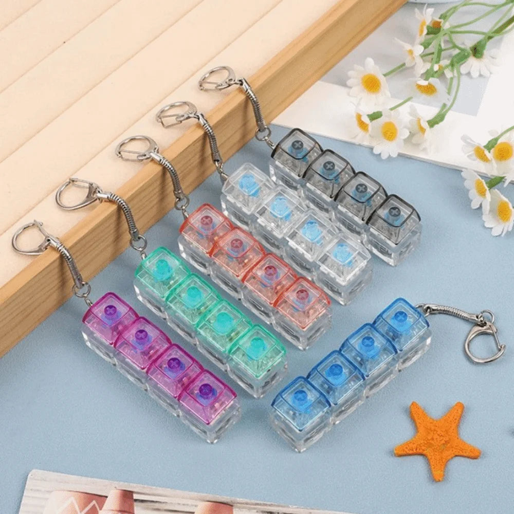 Funny Crystal Keycap Pendant Luminous Light Fidget Keyboard with LED Transparent Shaft 4 Keys Design