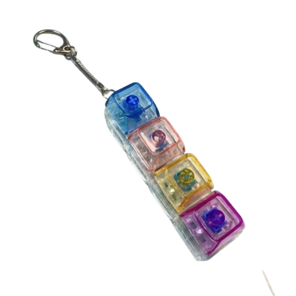 Funny Crystal Keycap Pendant Luminous Light Fidget Keyboard with LED Transparent Shaft 4 Keys Design