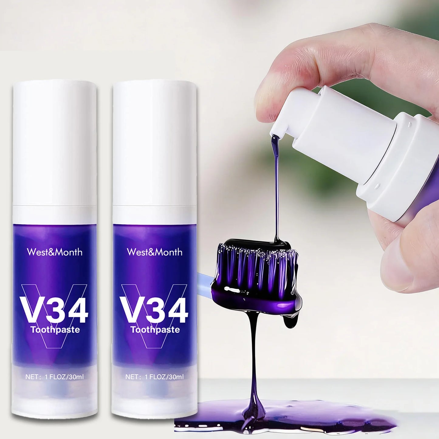V34 Teeth Whitening Toothpaste 30ml Intensive Stain Remover for Yellow Teeth Plaque RemovalFresh Breath Oral Care Gum Protection