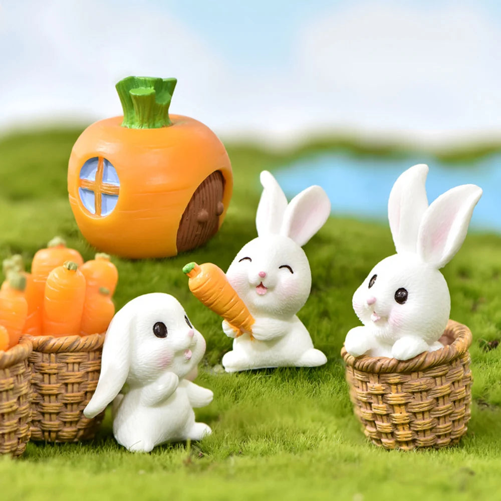Easter Mini Resin Figurines Miniatures Rabbit Carrot Easter Bunny Ornament Micro Landscape Happy Easter Ornament Decoration 2026