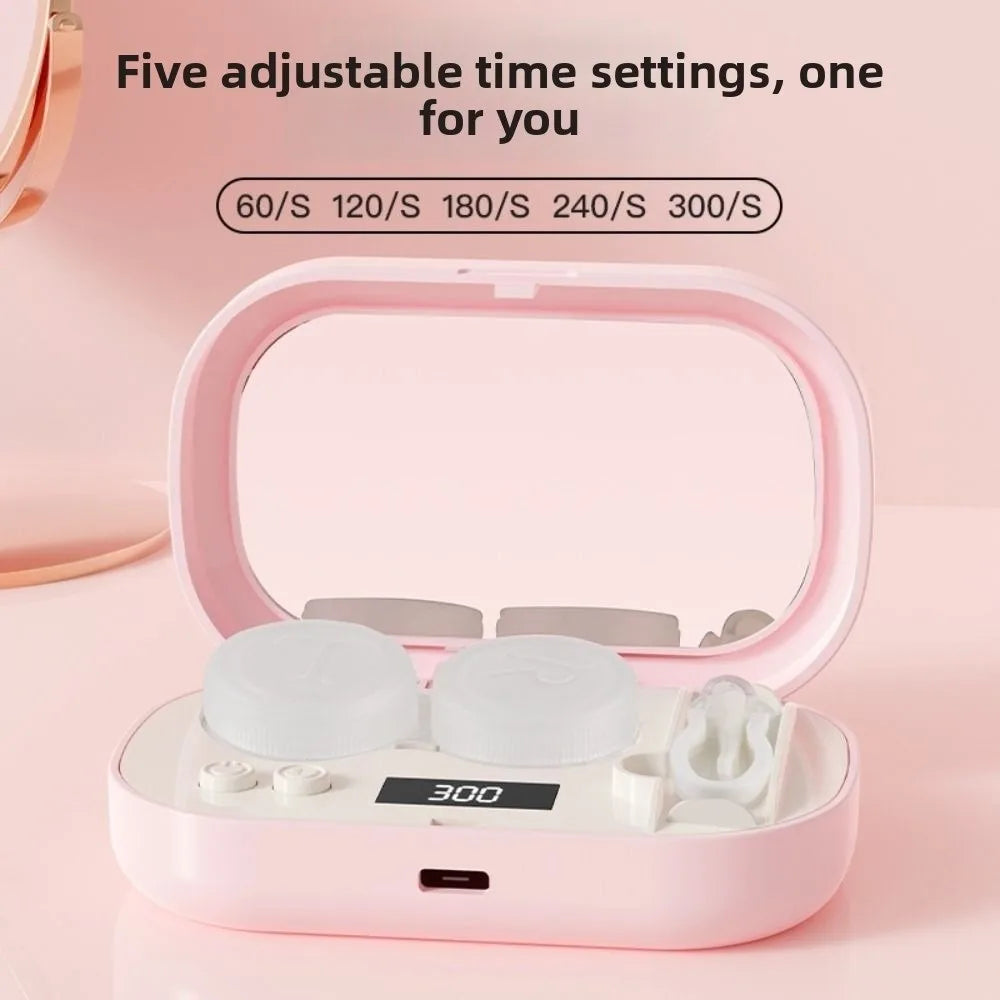 High Frequency Vibration Ultrasonic Beauty Lenses Cleaner LCD Display USB Charging Beauty Lenses Storage Container Portable