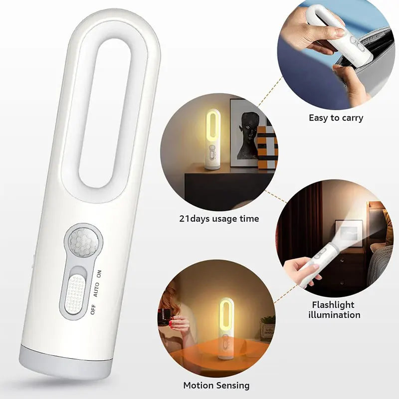 Motion Sensor Night Light Bedroom Bathroom Portable 2 in 1 Flashlight Reading Camping Lighting Baby Feeding Eye Care Bedside Lam