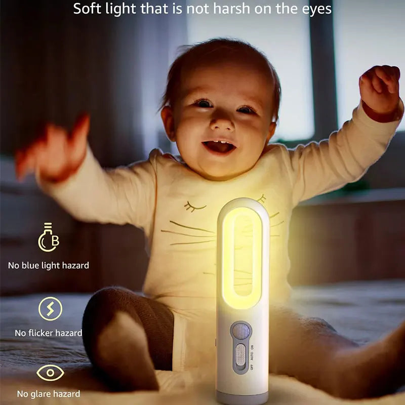 Motion Sensor Night Light Bedroom Bathroom Portable 2 in 1 Flashlight Reading Camping Lighting Baby Feeding Eye Care Bedside Lam