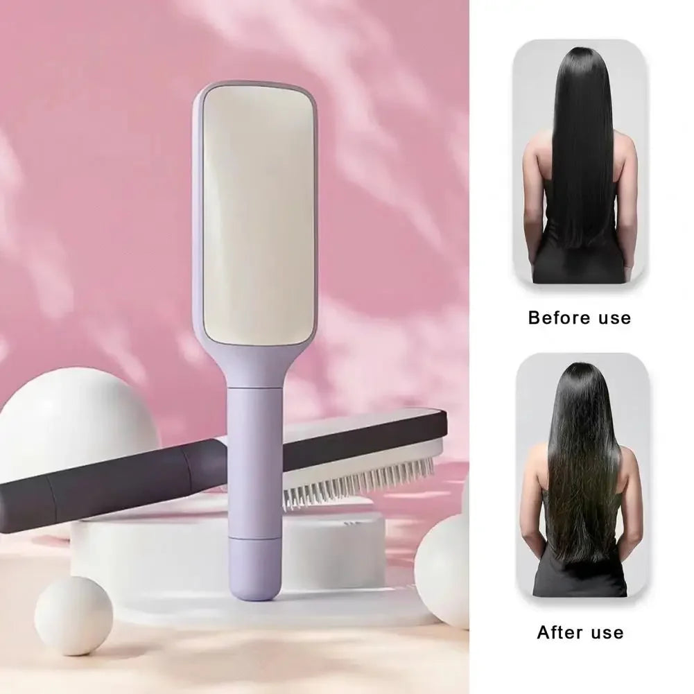 Rotating Comb Long Handle Anti-static Scalp Massage Hair Comb for Women Self Hair Brush with Retractable Comb Hairdressing Tool
