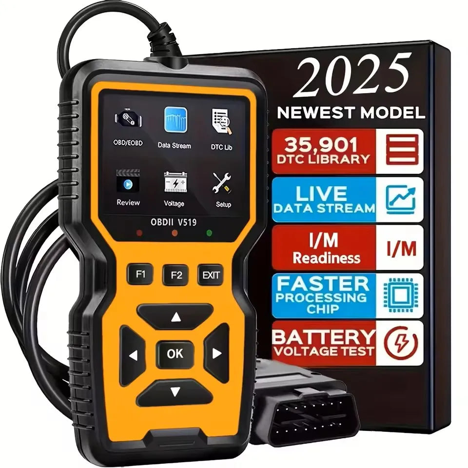 V519 Professional OBD2 Scanner powered, real-time data diagnostic tool for checking engine lights in most cars