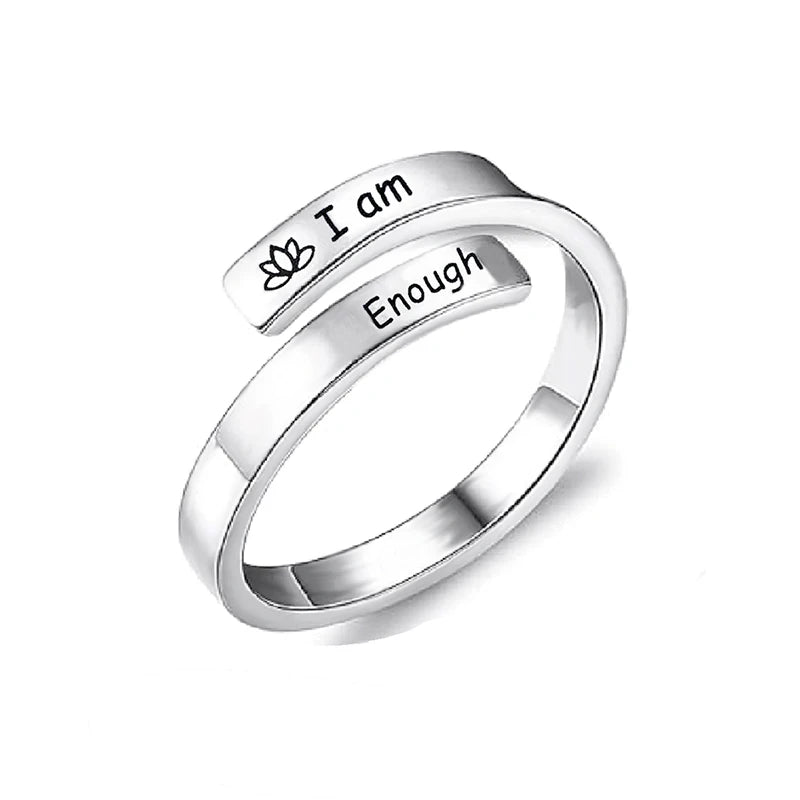 Fashion Stainless Steel Just Breathe Wrap Ring With Inspirational Card Relieve Anxiety Rings For Women