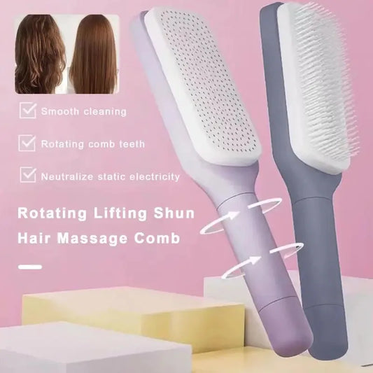 Rotating Comb Long Handle Anti-static Scalp Massage Hair Comb for Women Self Hair Brush with Retractable Comb Hairdressing Tool