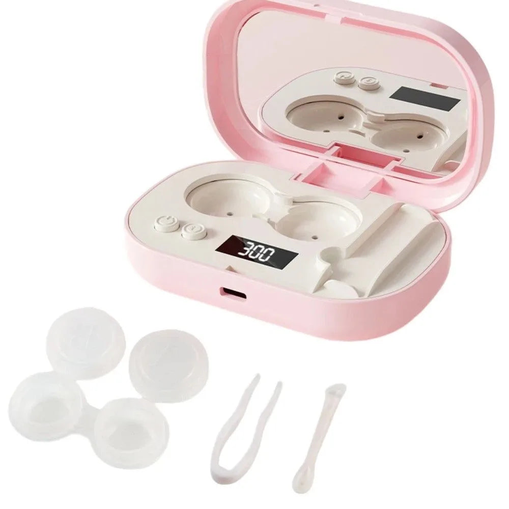 High Frequency Vibration Ultrasonic Beauty Lenses Cleaner LCD Display USB Charging Beauty Lenses Storage Container Portable